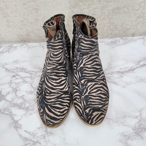 Lucky Brand Leather Zebra Animal Print Booties Women's Size 7.5 - Picture 3 of 15